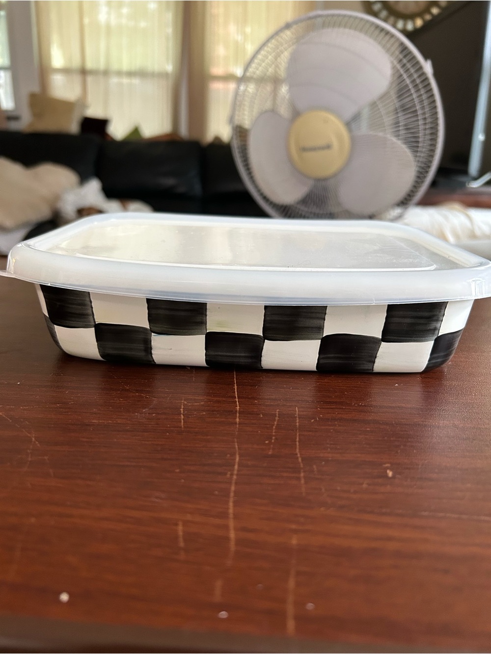 NWOT Mackenzie-Child’s Black & White Checkered Reusable Food Container with Lid